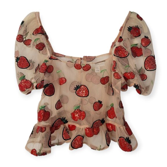 Sequin Strawberry Mesh Topshop Nylon Top size 2 - Picture 5 of 13